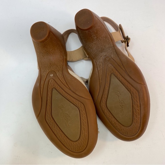 Miz Mooz Beige Leather Monette T Strap Pumps High Heel Shoes Size 8 Womens Pom - Picture 14 of 14